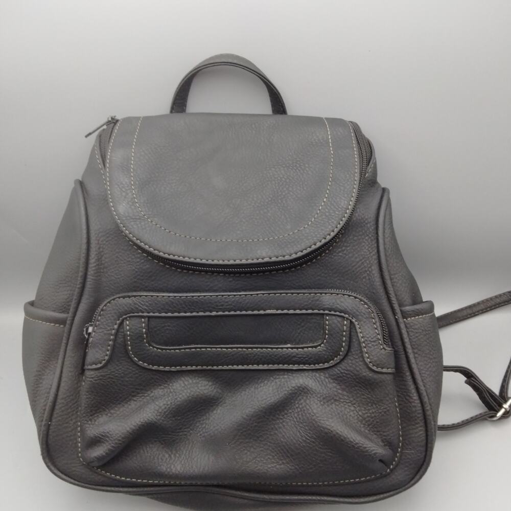 MultiSac Backpack Faux Pebbled Leather Black Travel Bag Purse Zip Small 12”x11”